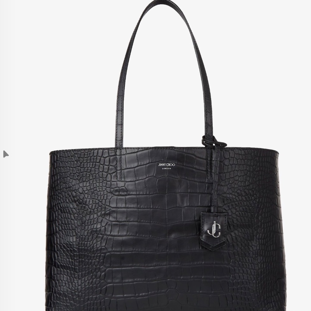 NWT JIMMY CHOO Black Croc Embossed Leather Tote Handbag with JC Emblem - Picture 2 of 10